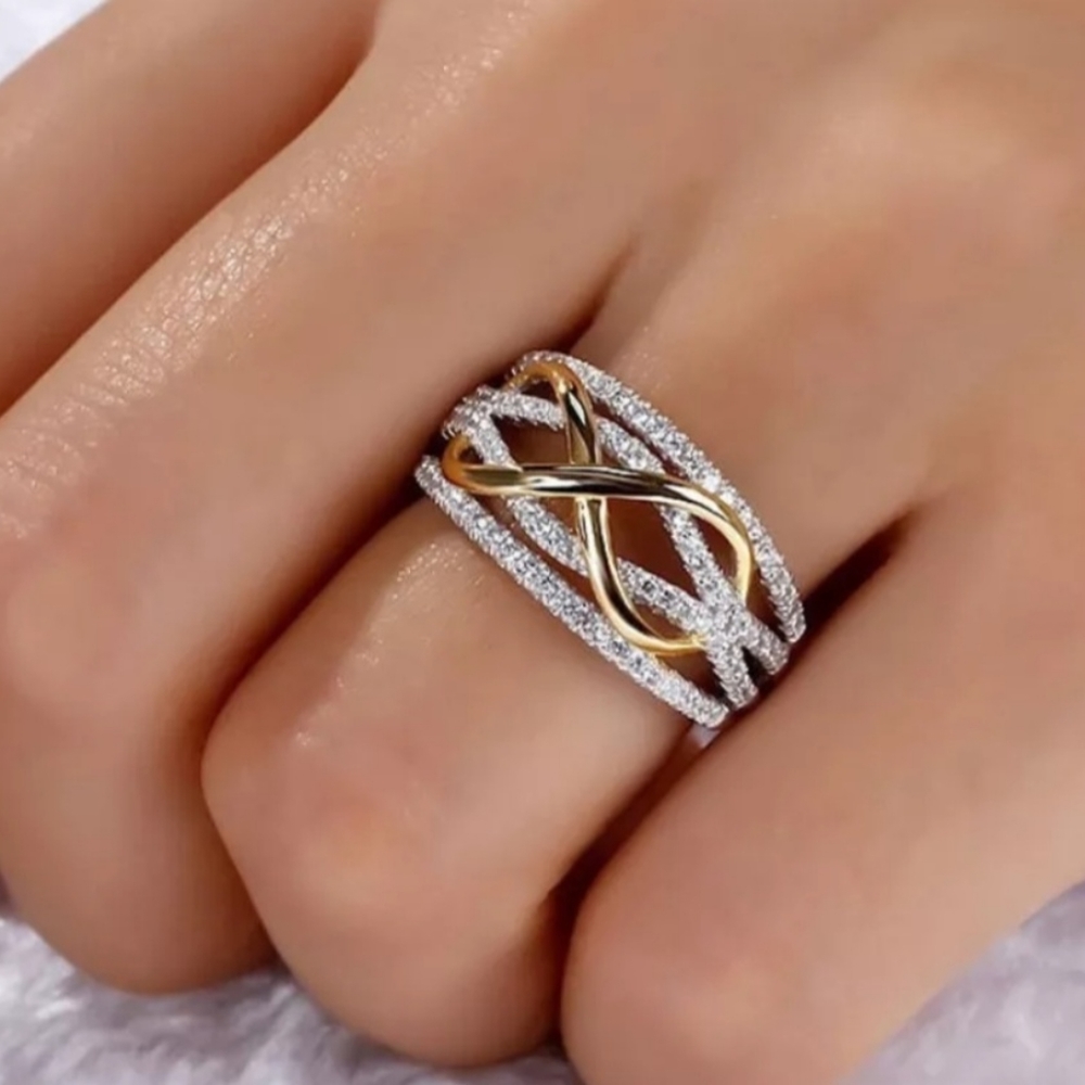 925 Sterling Silver Infinity Love Ring with Cubic Zircon Bowknot Letter 8